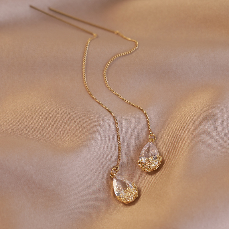 Білі Цирконові Сережки-Краплі з Китицями