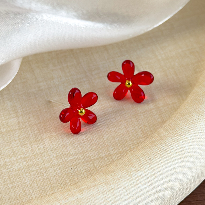 투명 컬러풀 플라워 스터드 귀걸이