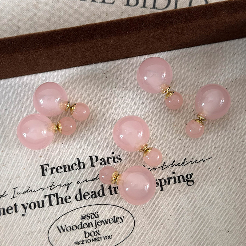 Orecchini Sfera Doppia Faccia Finto Giada Rosa Pesca