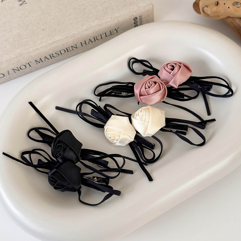 Francuska Wintage Spinka do Włosów z Różą i Kokardą