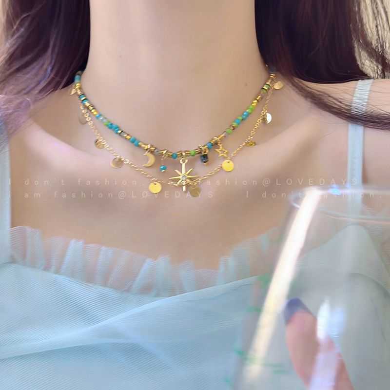 สร้อยคอโบฮีเมียนดอกทานตะวันเรขาคณิต