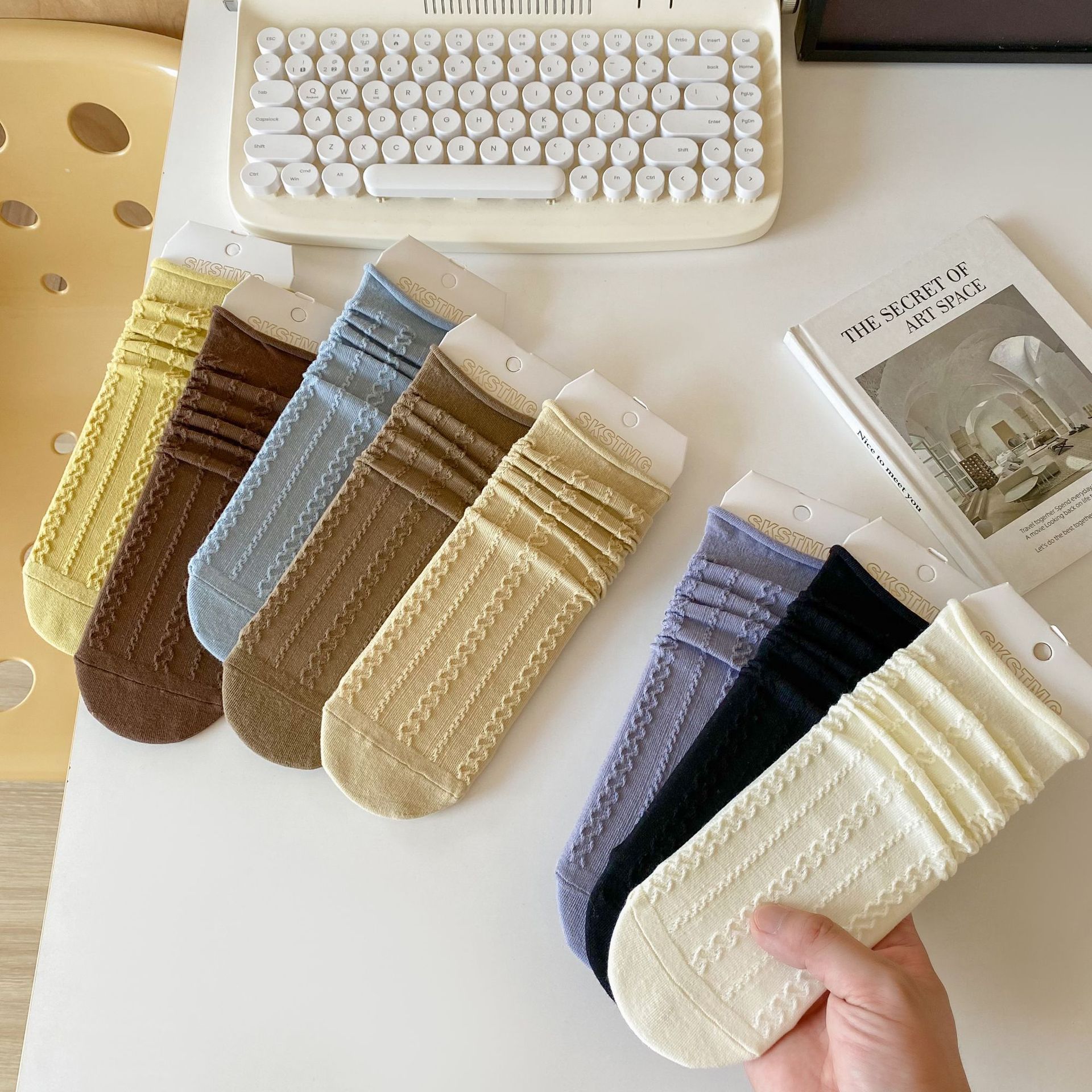 Meias de Algodão com Ponto de Tricô