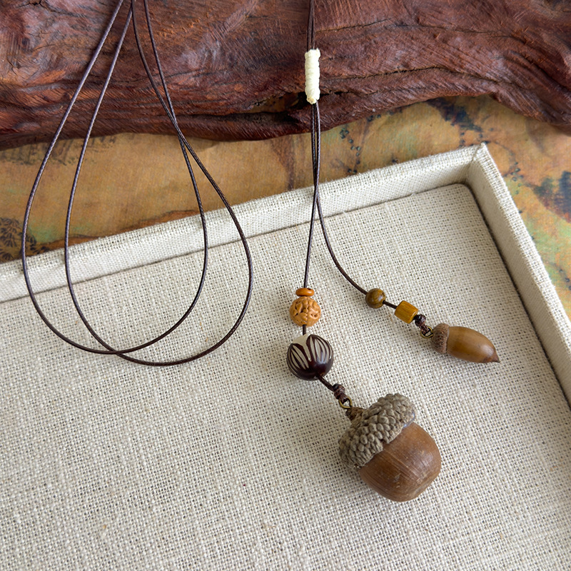 Довгий Восковий Мотузковий Намисто з Жолудем