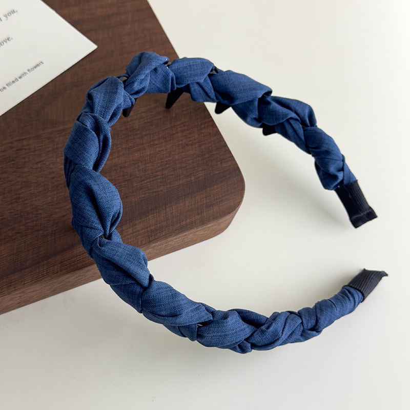 Banda de Păr Denim Albastră cu Model Undă și Dinți, Coroană Înaltă