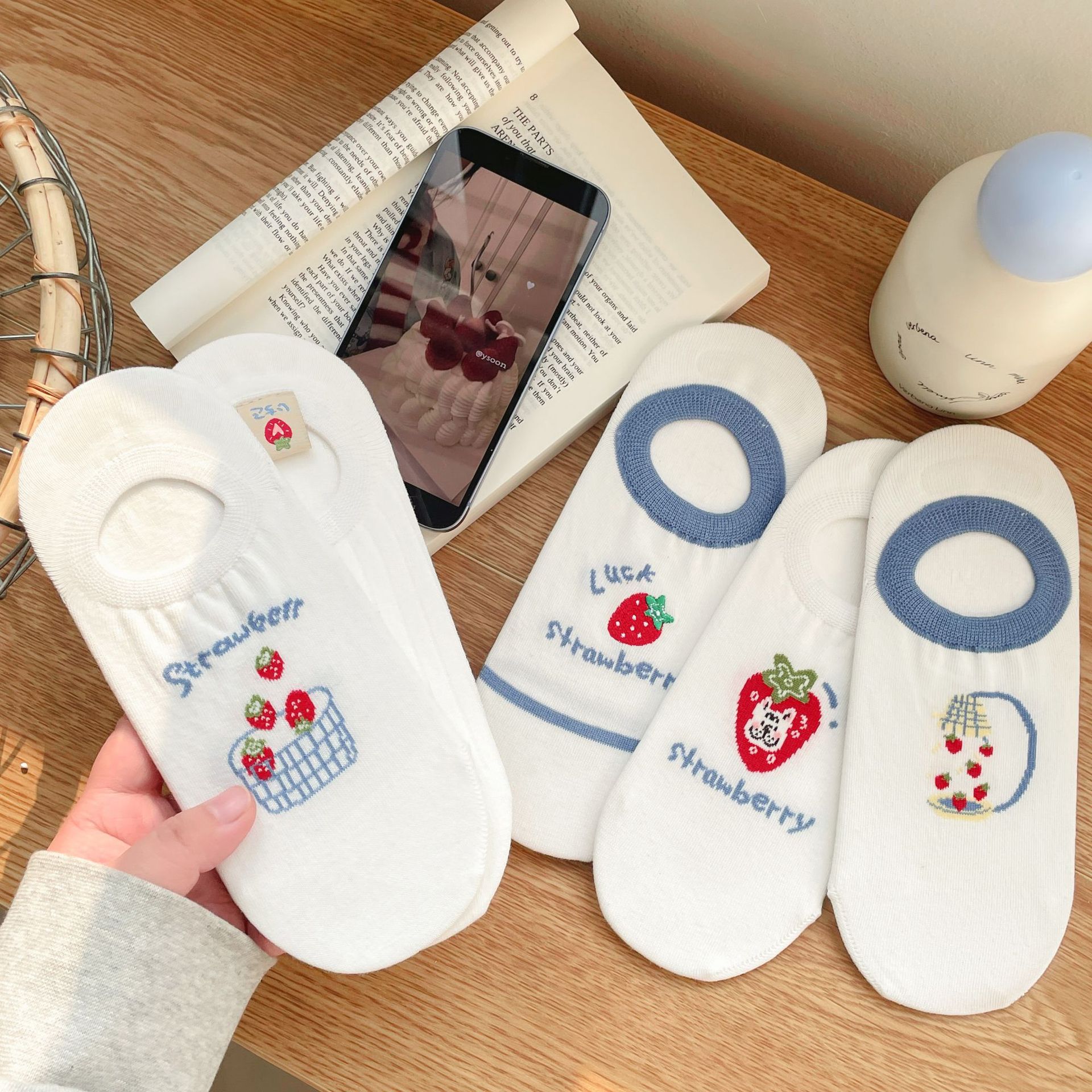 과일 패턴 여성용 발목 양말