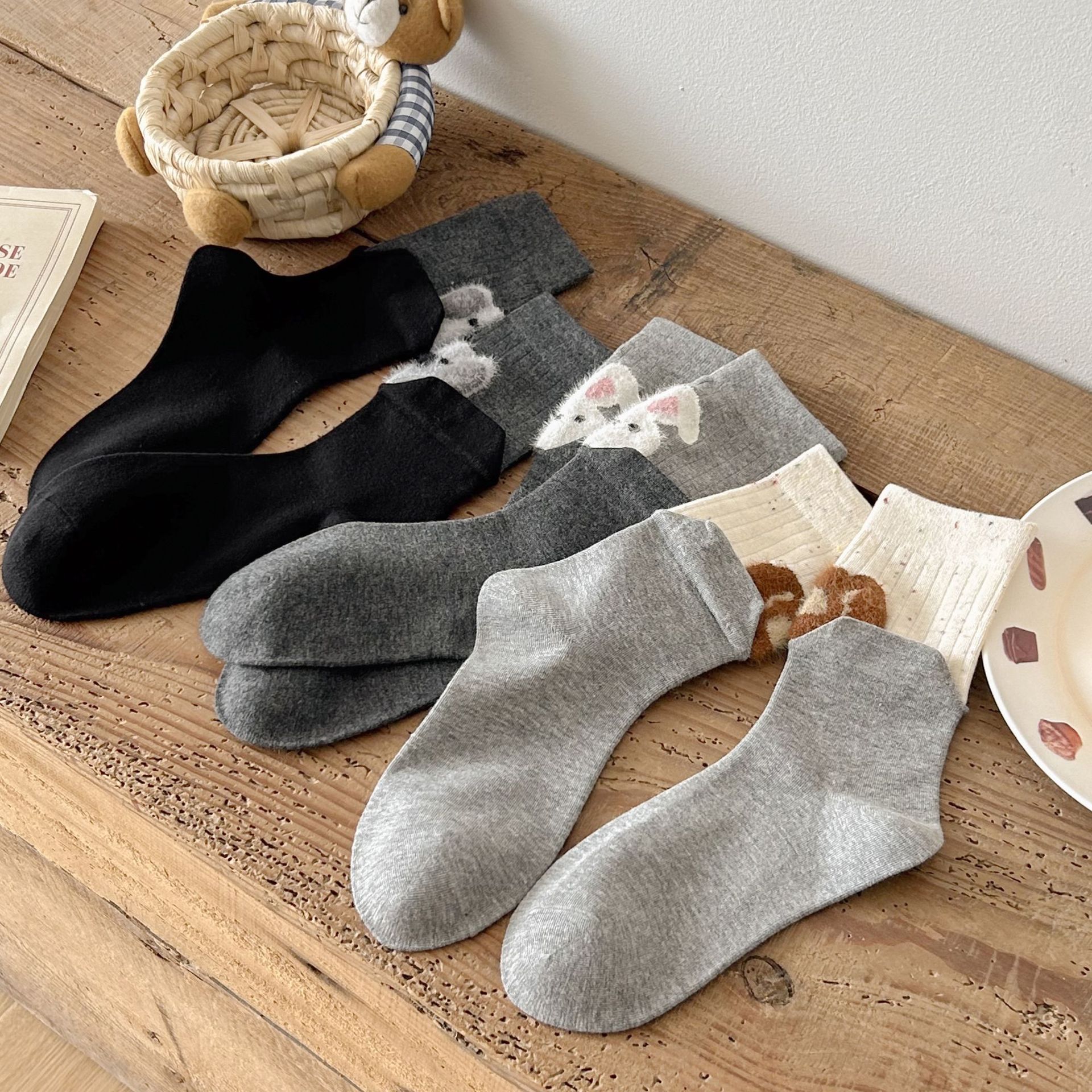 Meias Meia-Canela Mulher Flockada Desenho Animado