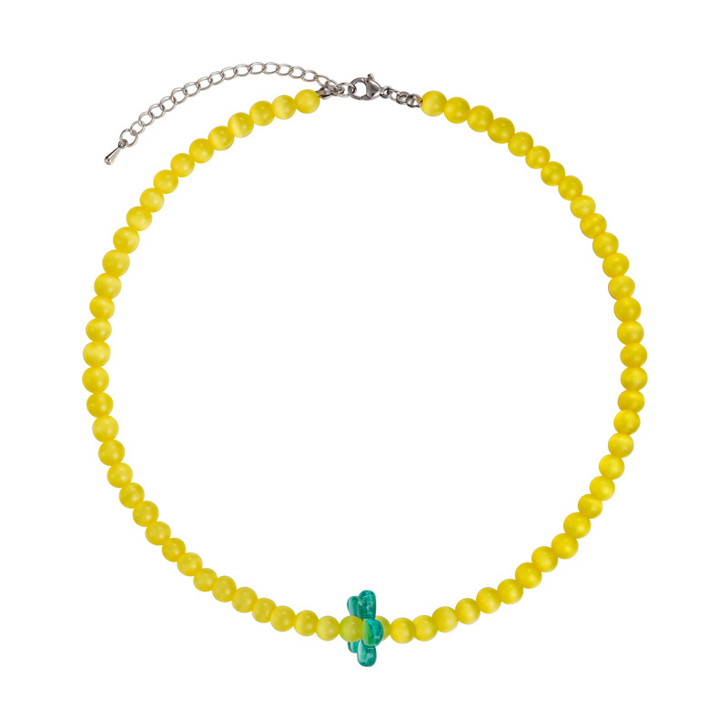 Зелений Квітковий Намисто з Бісером Котяче Око