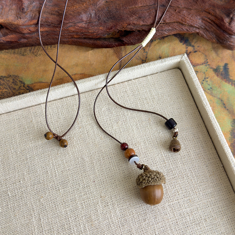 Довгий Восковий Мотузковий Намисто з Жолудем