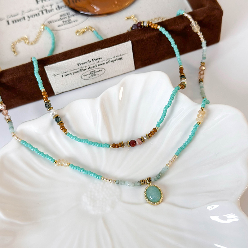 Етнічне Намисто-чокер з Синьо-Зеленими Намистинами