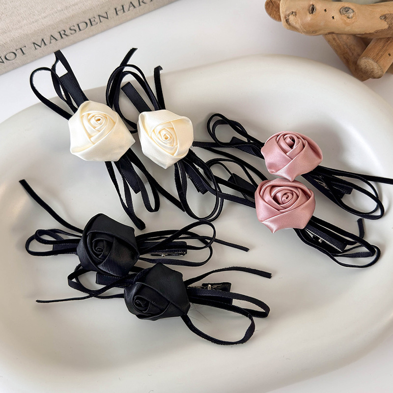 Francuska Wintage Spinka do Włosów z Różą i Kokardą