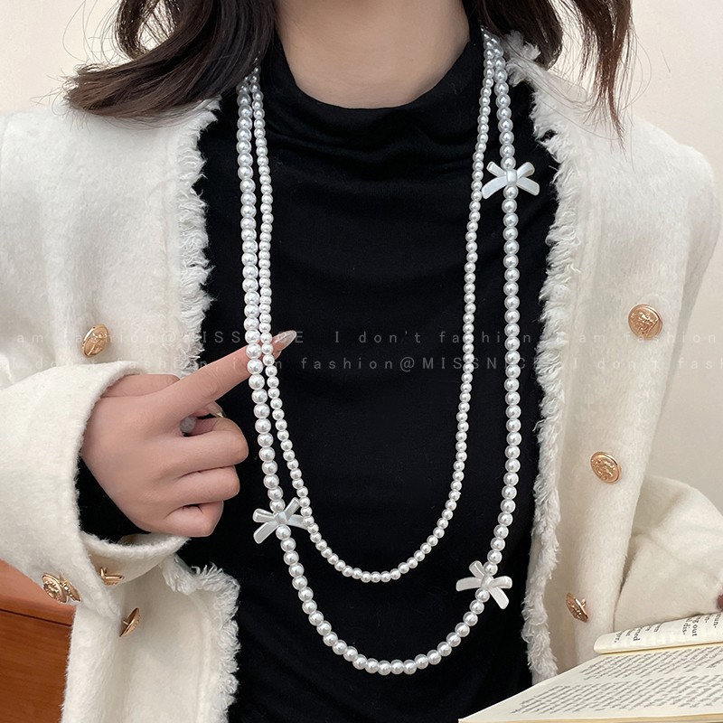 Collana Doppio Strato con Fiocco e Perle