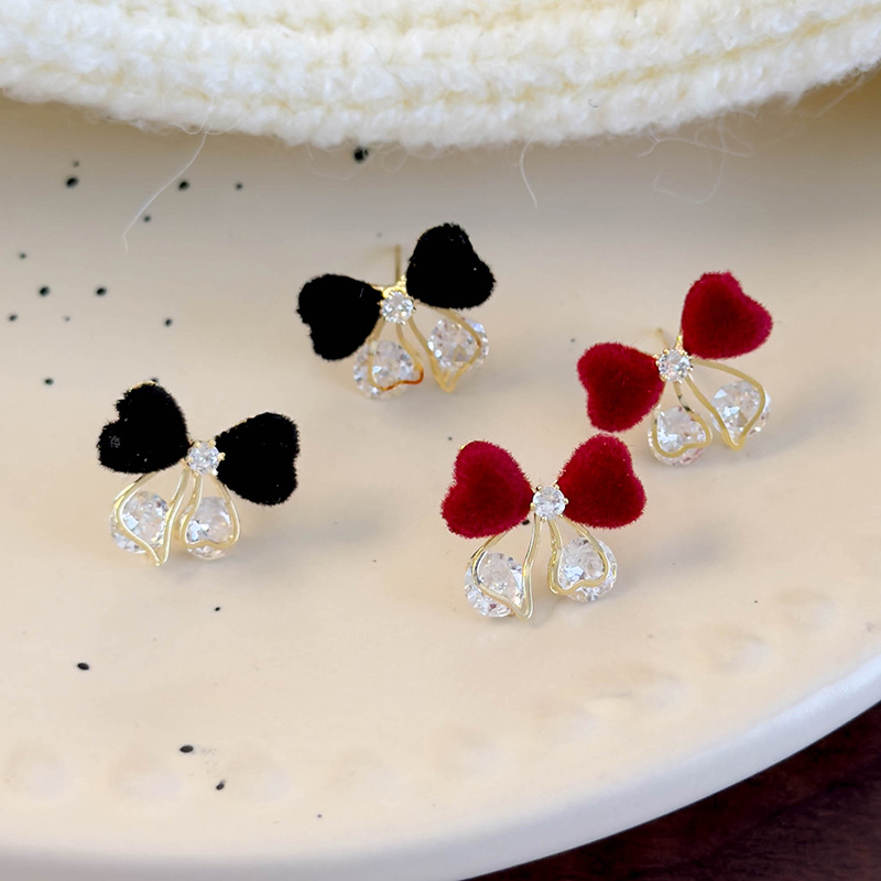 하트 리본 지르코니아 귀걸이