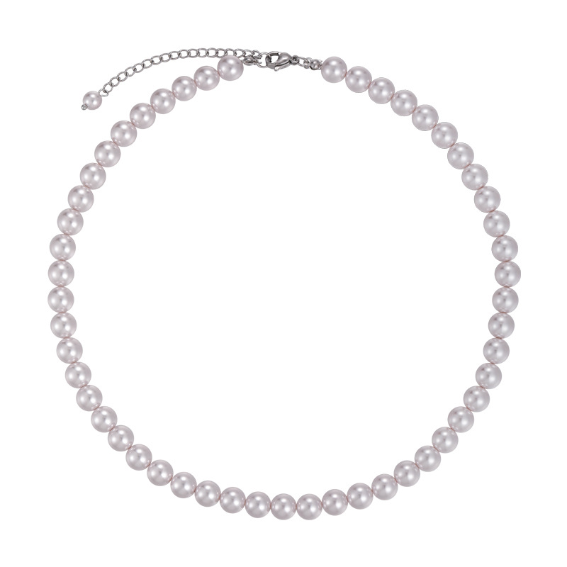 قلادة لؤلؤ زجاجي وردي وأبيض للنساء