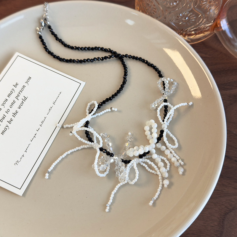 Beaded Crystal Bow Necklace