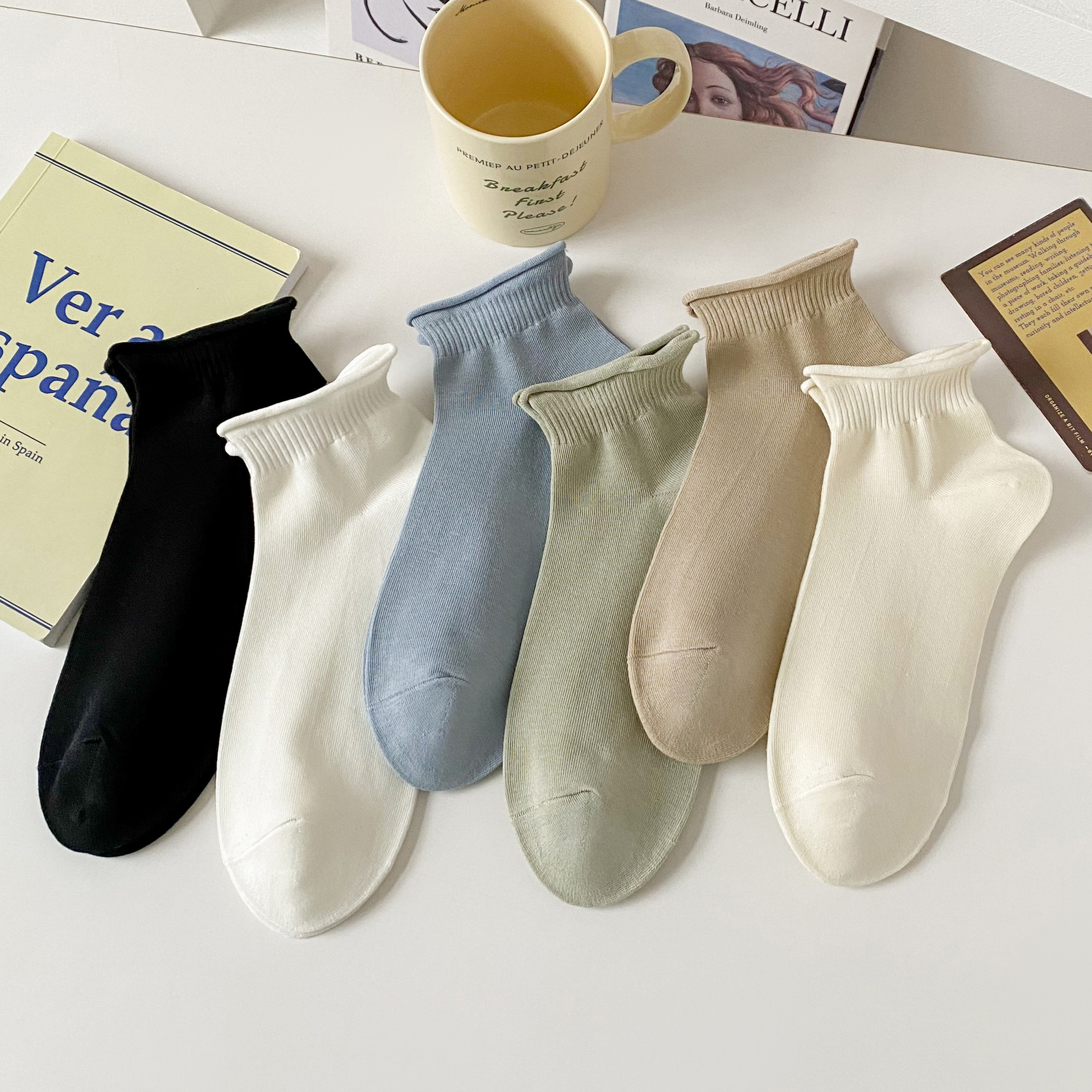 レディース通気性コットンノーショーソックス