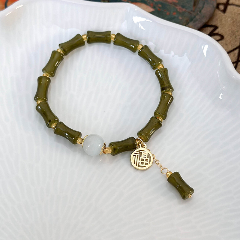 대나무 매듬 캣츠아이 비즈 팔찌