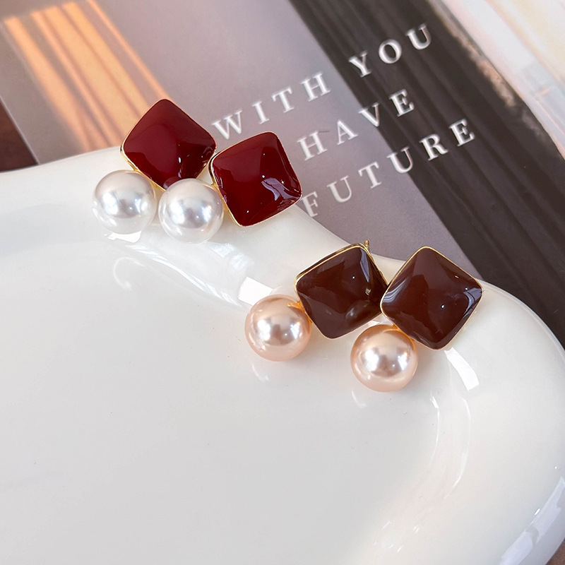 스퀘어 펄 드롭 귀걸이