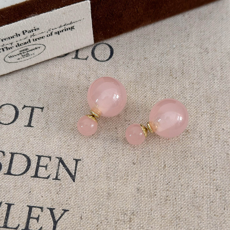 Orecchini Sfera Doppia Faccia Finto Giada Rosa Pesca