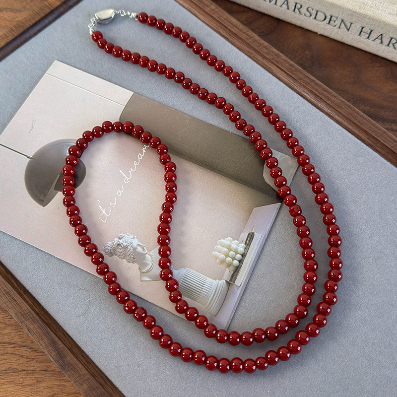 Burgundy Pearl Beaded Necklace