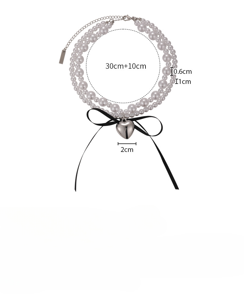 Collier ras de cou perles avec cœur et nœud