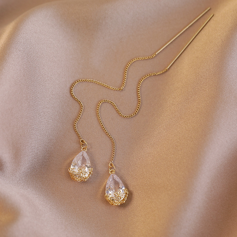 Білі Цирконові Сережки-Краплі з Китицями