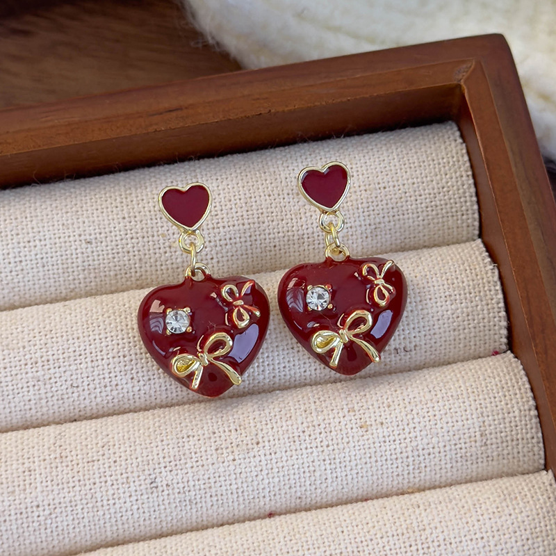 하트 리본 귀걸이