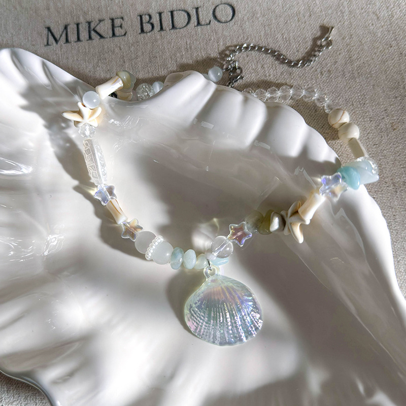 สร้อยคอหินธรรมชาติเปลือกหอยดวงดาว