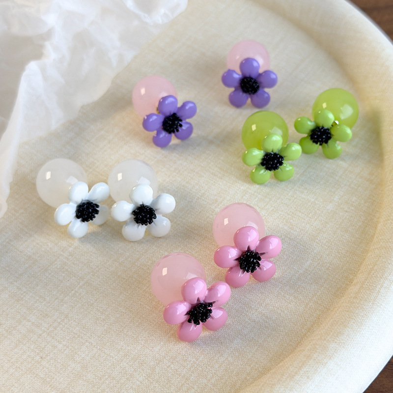 체리 블라썸 레진 플라워 펄 귀걸이