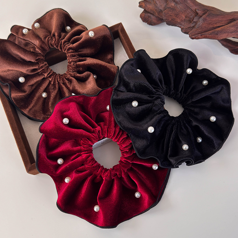 Vintage Sammets Hårsnodd Med Pärlor Stor Storlek