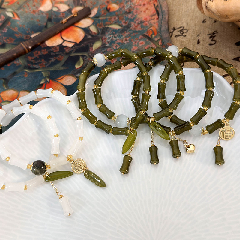 대나무 매듬 캣츠아이 비즈 팔찌