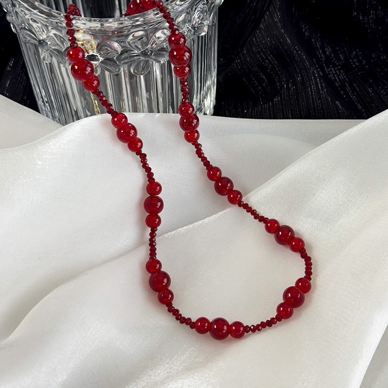 빈티지 버건디 비즈 목걸이