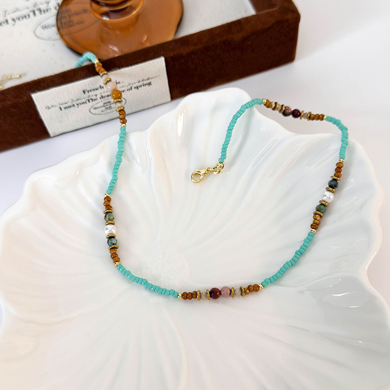 Етнічне Намисто-чокер з Синьо-Зеленими Намистинами