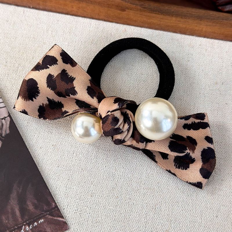 レオパードプリントボウヘアタイ パール付き