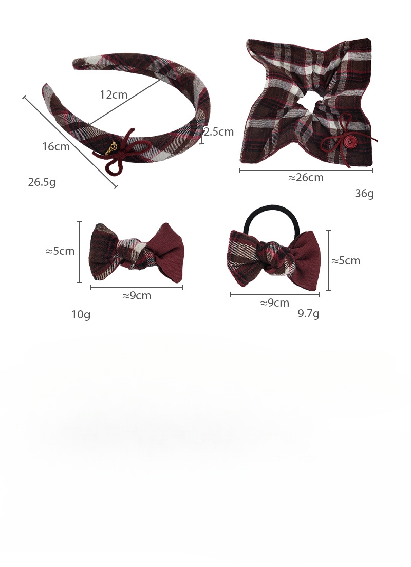 Set Bandă de Păr și Scrunchy Retro cu Model Caro și Fundă