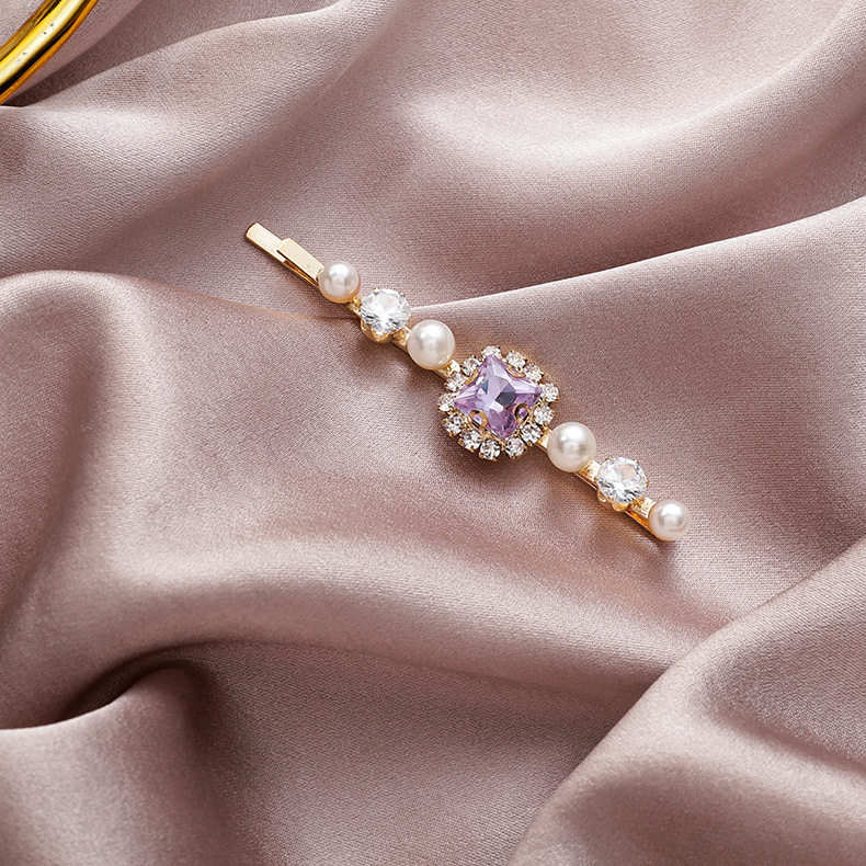 Agrafă de Păr Vintage cu Perlă Mov și Strass