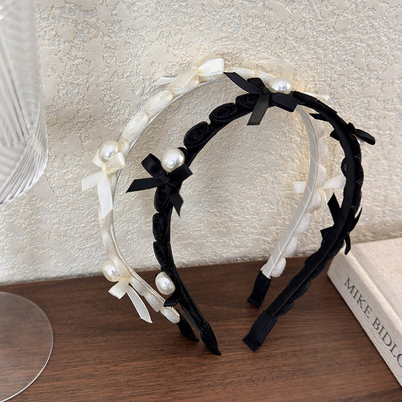 Тонкая повязка для волос в стиле балет с цветочным бантом из жемчуга