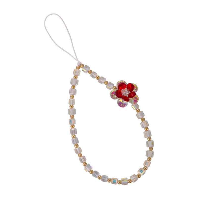 سوار هاتف مع زهرة خرز زجاجي