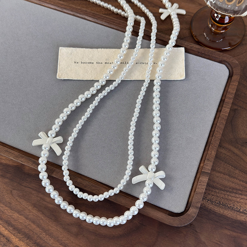 Двухслойное Жемчужное Ожерелье с Бантом