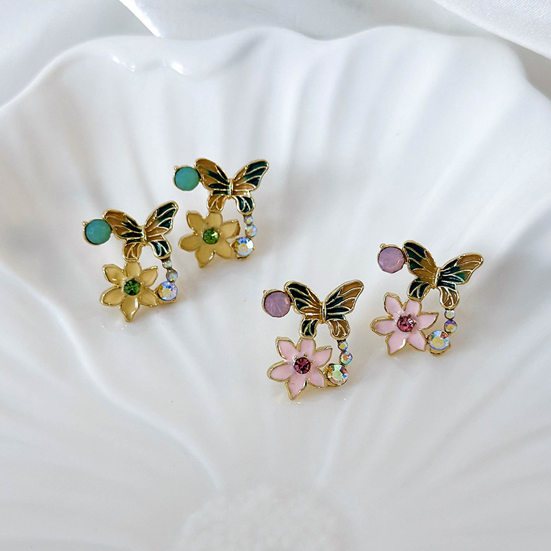 Orecchini Farfalla Fiore Smaltato Vintage