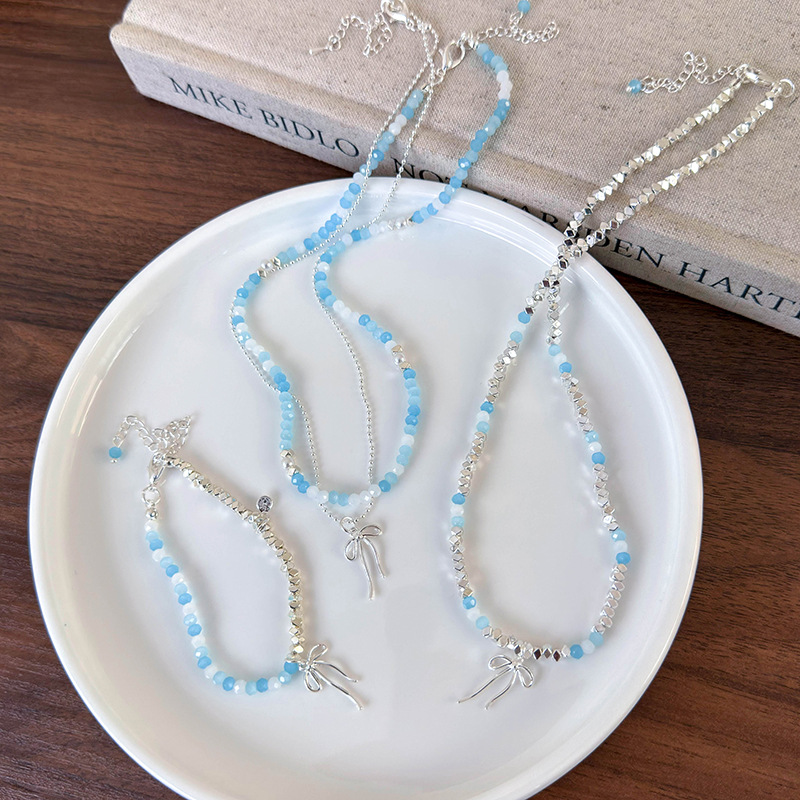 Collana con Fiocco Perle e Perline Blu