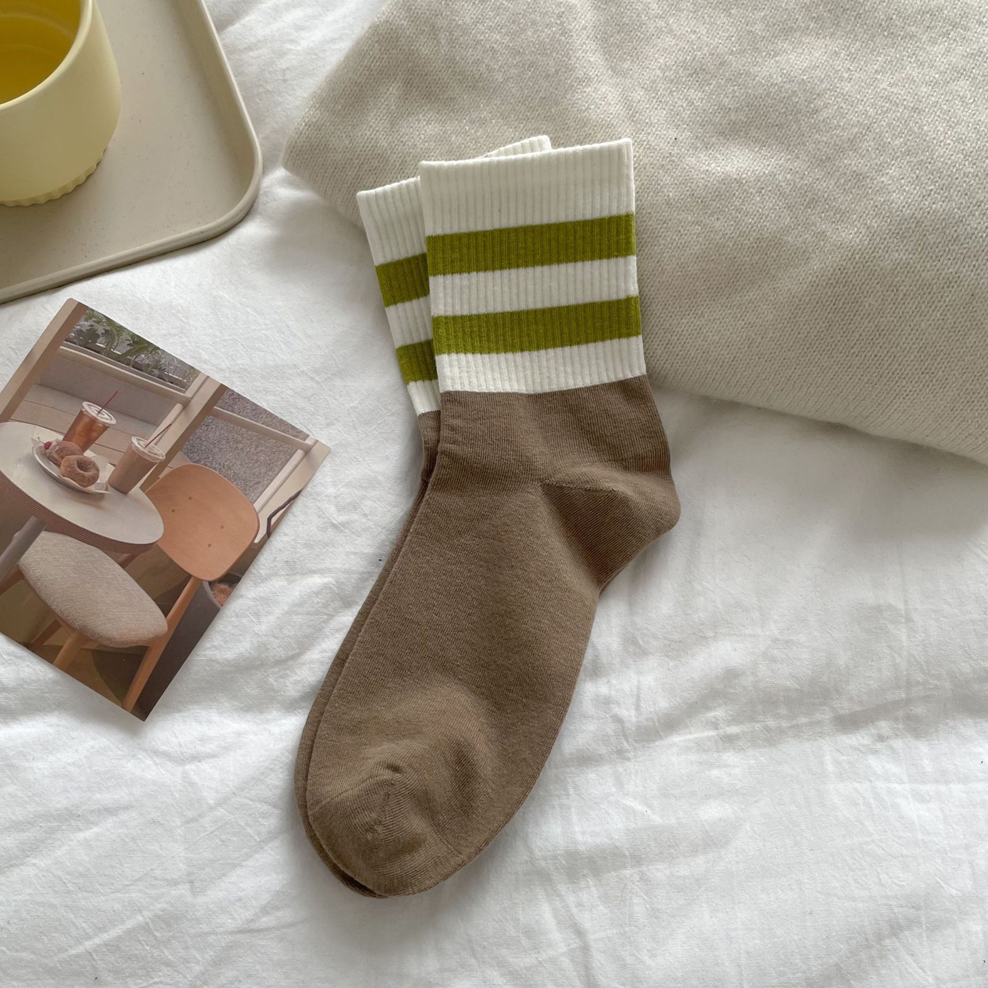 Meias Mid-Calf com Bloco de Cor para Mulheres