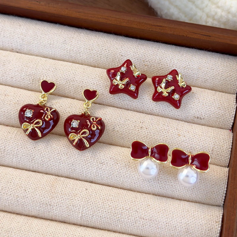 하트 리본 귀걸이