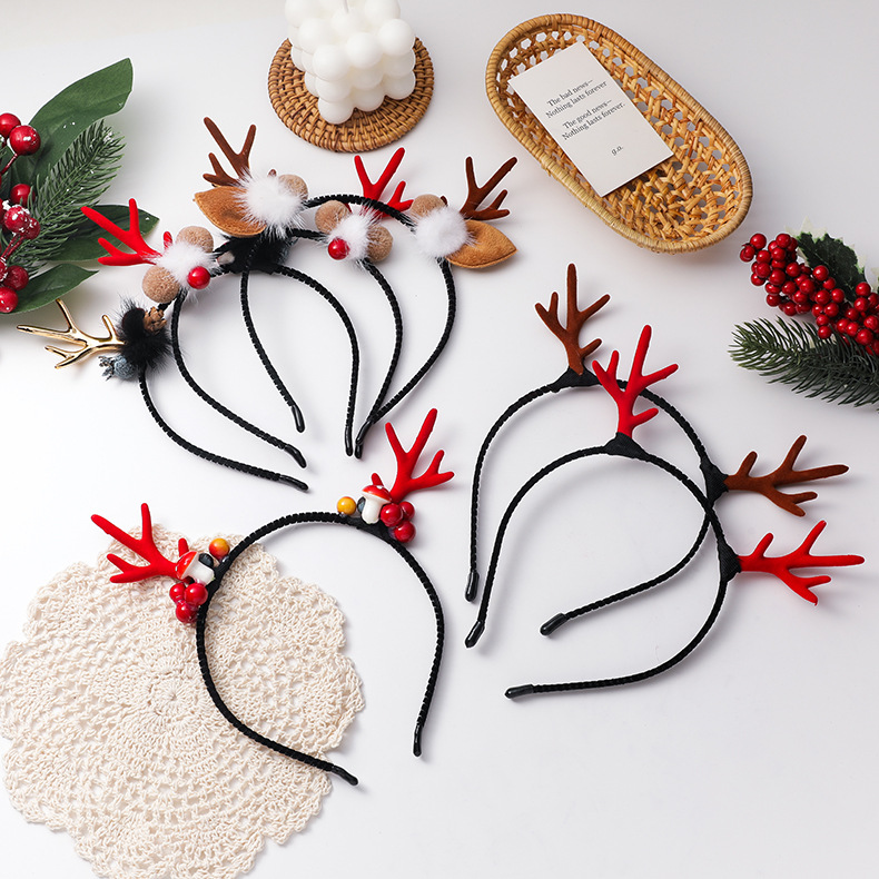 Agrafă și Bandă de Păr cu Reni de Crăciun