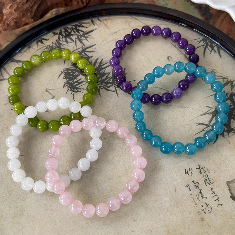 สร้อยข้อมือลูกปัดหินสีสันหลากหลายแบบห่วงเดี่ยว