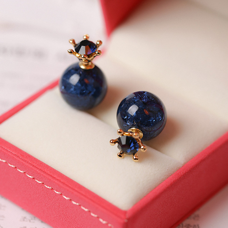 양면 크라운 크리스탈 귀걸이