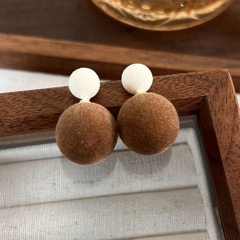 컬러 블록 플로킹 볼 스터드 귀걸이