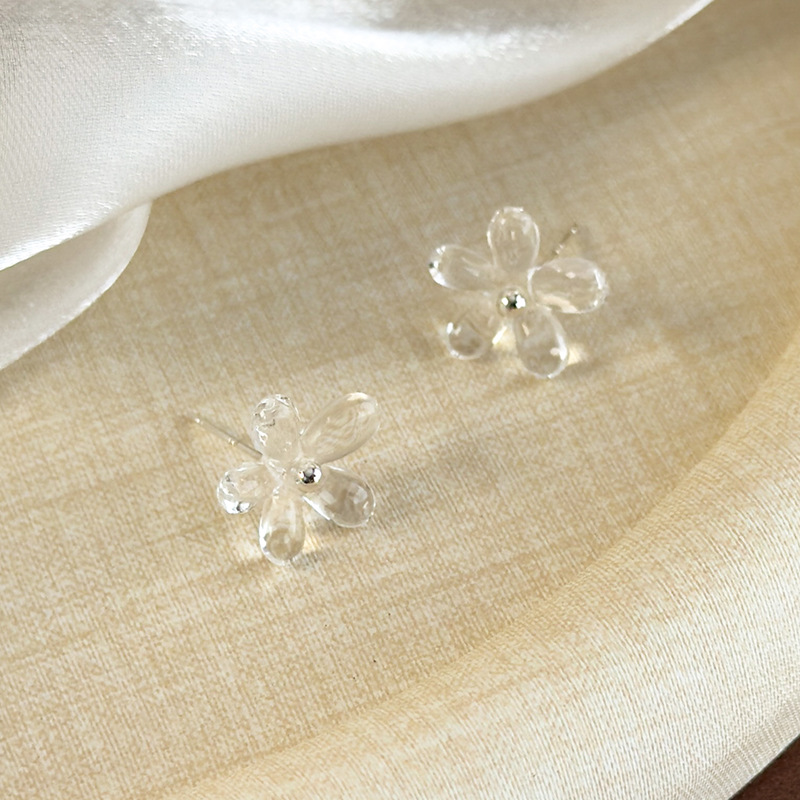 투명 컬러풀 플라워 스터드 귀걸이