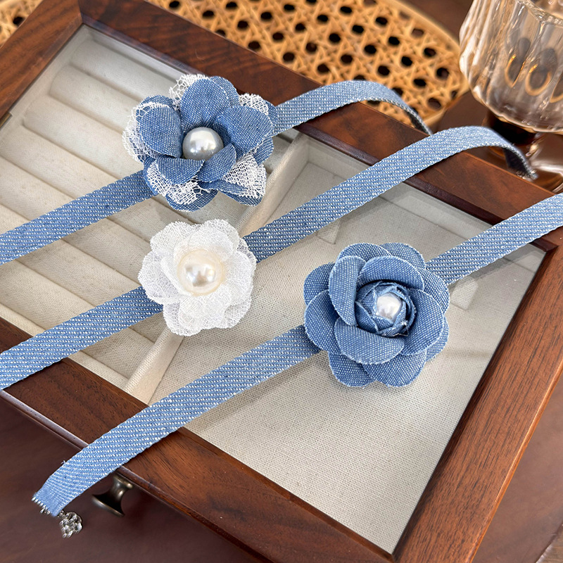 Denim Lace Flower Choker Necklace