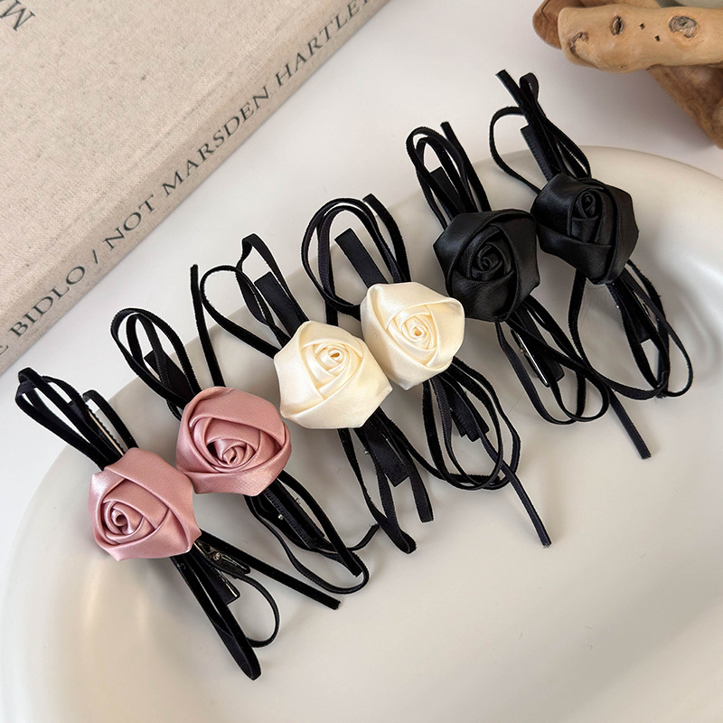 Francuska Wintage Spinka do Włosów z Różą i Kokardą