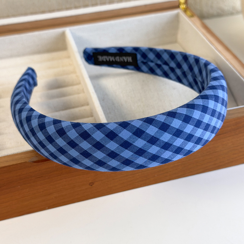 Diadema con Lazo de Cuadros Azules